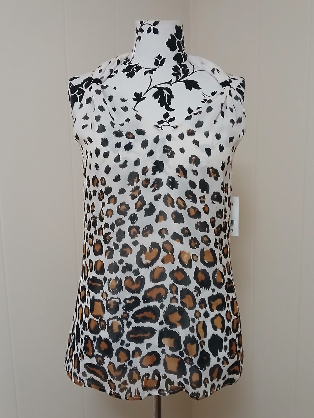 ETCETERA Silk Leopard Print Sleeveless: White, Black & Brown